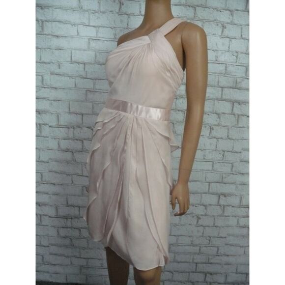 $149 Adrianna Papell Blush Pink Chiffon Tiered Flutter Sheath Dress 14 NWT A218 - Picture 9 of 12